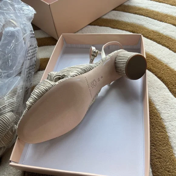 Loeffler Randall Metallic Champagne Heels with Bow and Block Heel - Picture 4 of 6